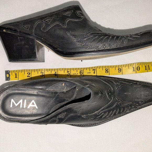 Mule slip on Mia Phoenix boots 7.5M Black Leather - Picture 1 of 5
